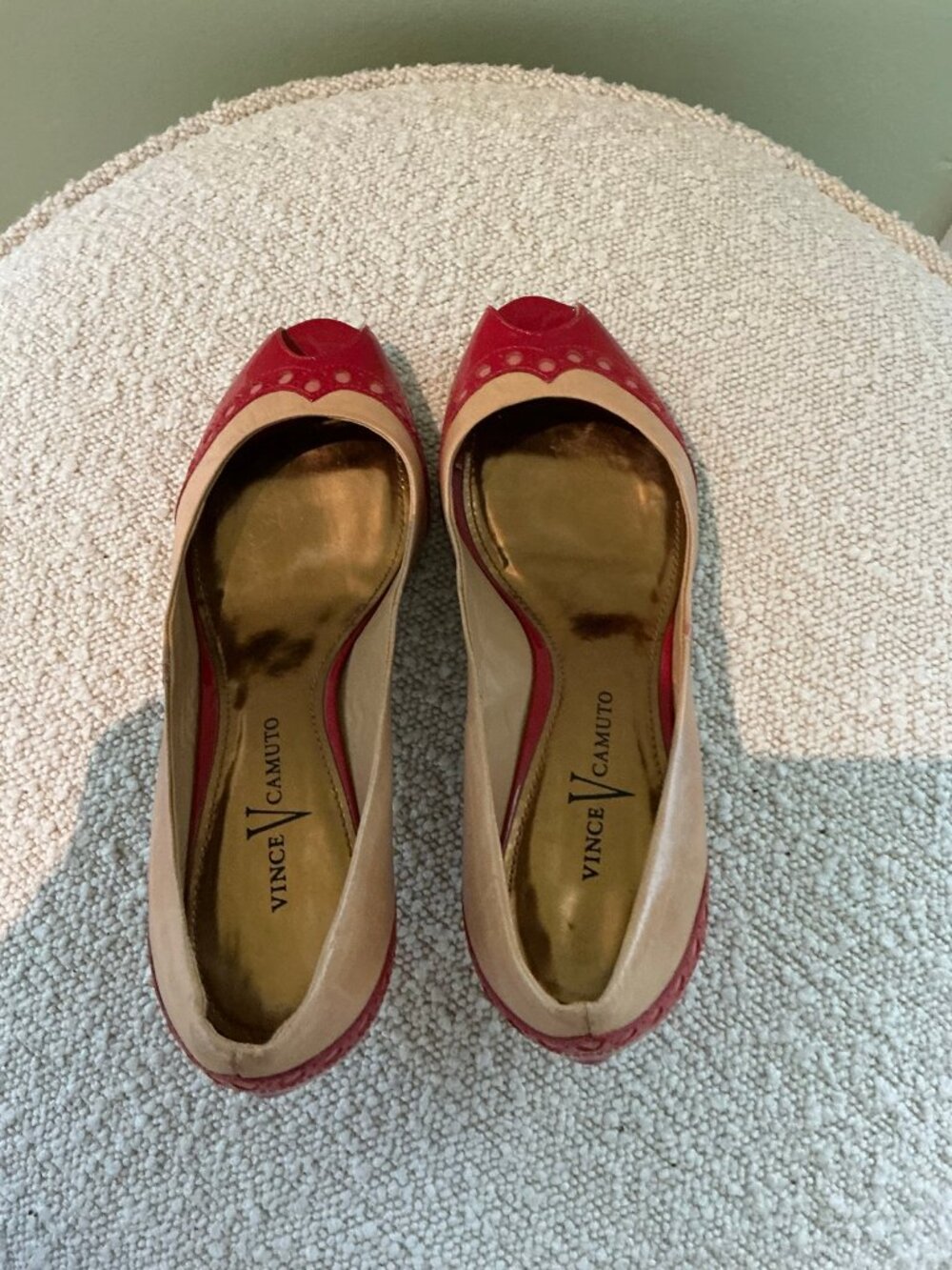 Vince Camuto Red Patent Nude Peep Toe Pumps Size 7.5B